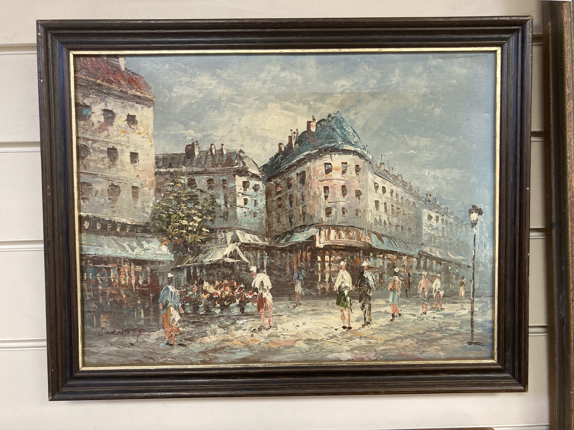 Burnett, oil on canvas, Paris street scene, signed, 30 x 40cm